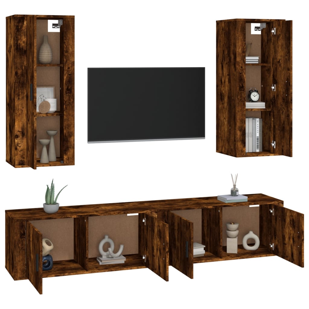 Set de muebles de TV 4 pzas madera roble ahumado vidaXL