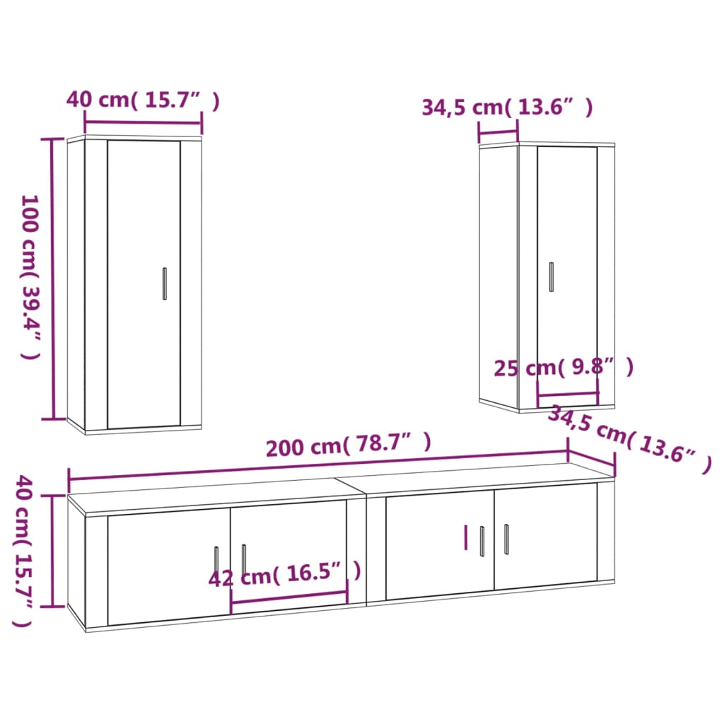 Set de muebles de TV 4 pzas madera roble ahumado vidaXL