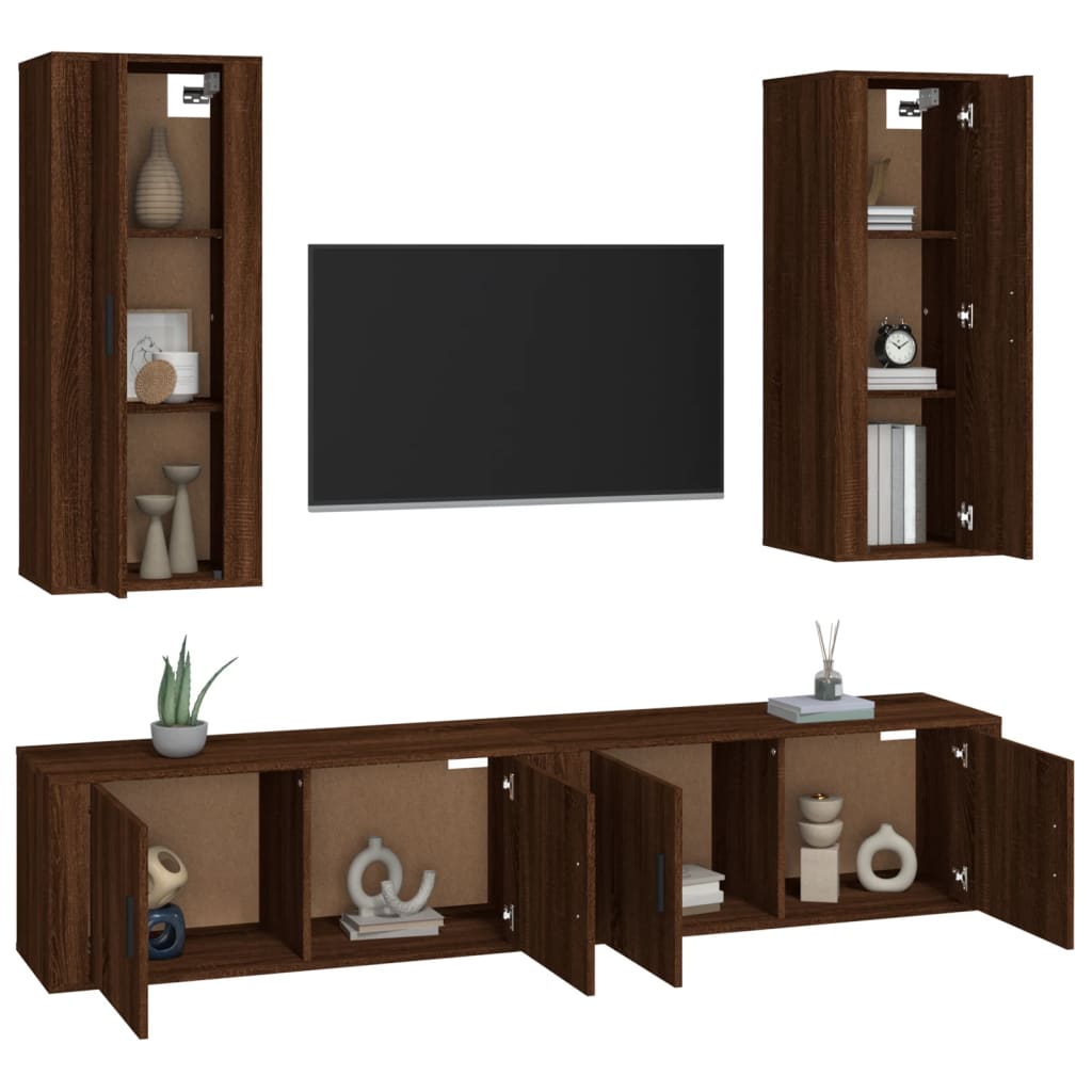 Set de muebles para TV 4 pzas madera marrón roble vidaXL