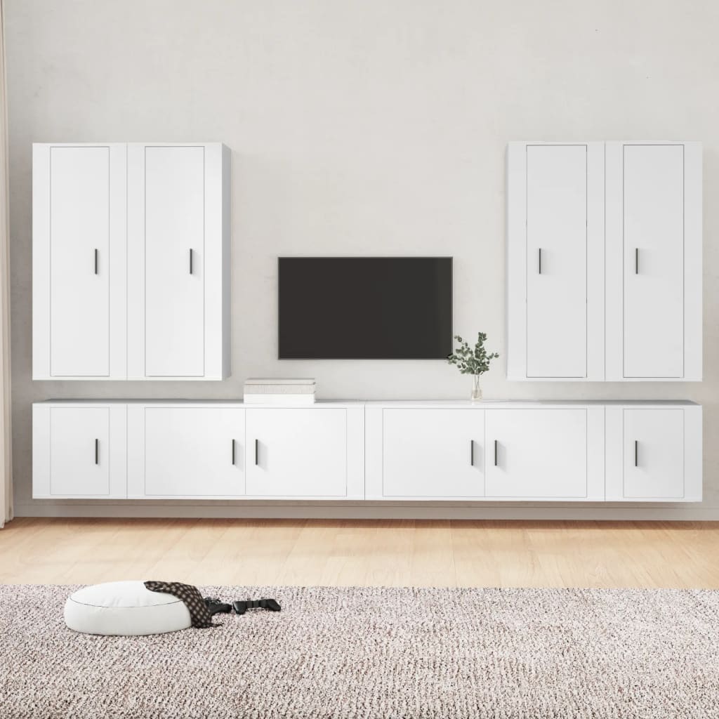 Vetonek Set de muebles para TV 8 piezas madera contrachapada blanco