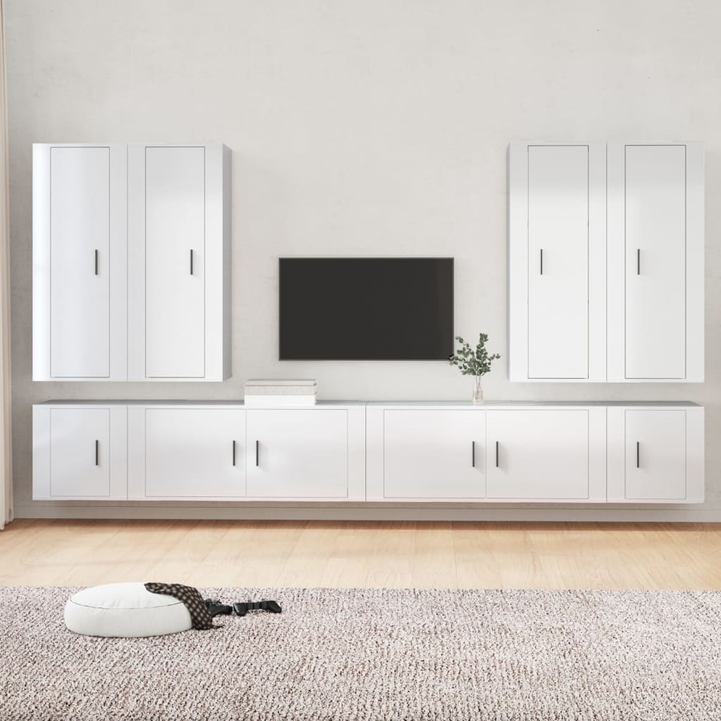 Vetonek Set de muebles de TV 8 pzas madera contrachapada blanco brillo