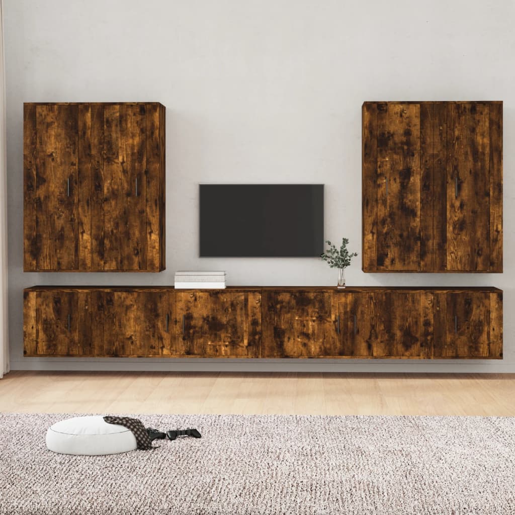 Vetonek Set de muebles de TV 8 pzas madera contrachapada roble ahumado