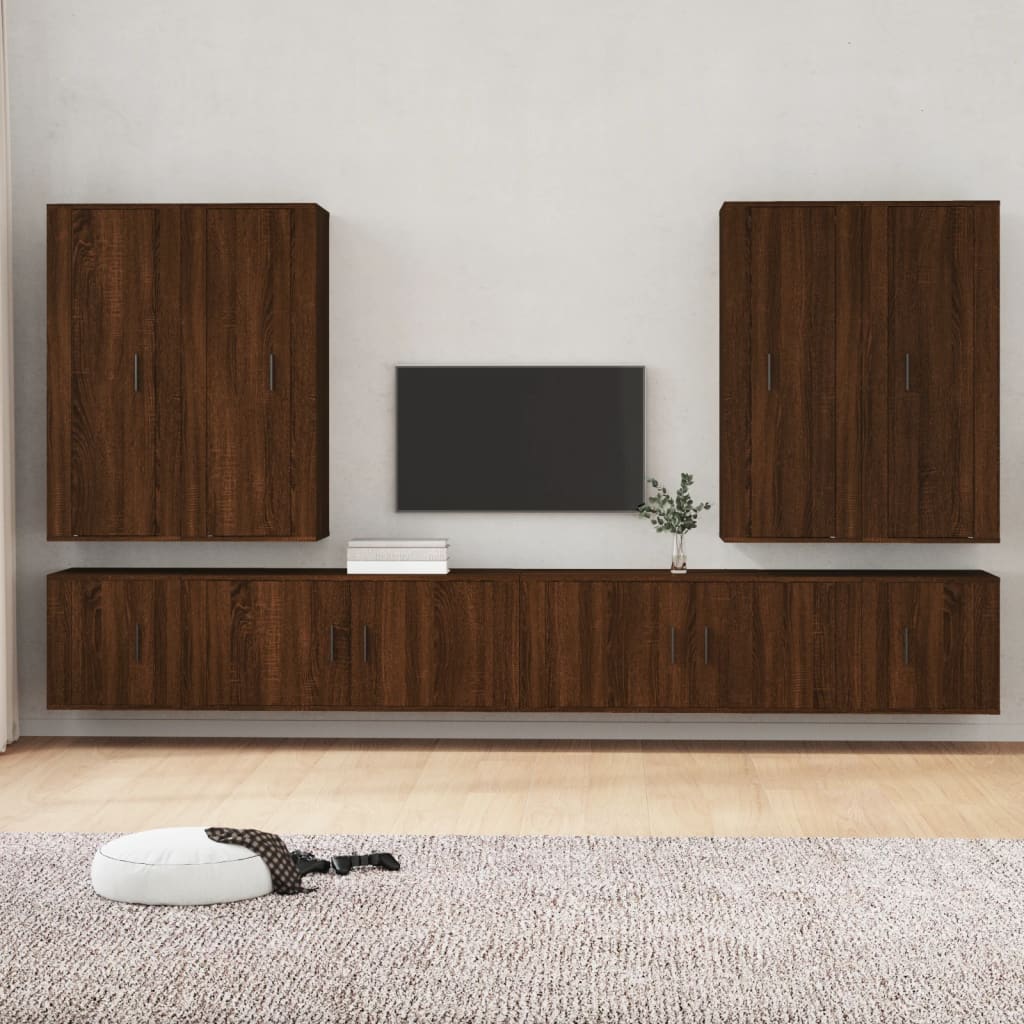 Vetonek Set de muebles para TV 8 pzas madera contrachapada roble marrón