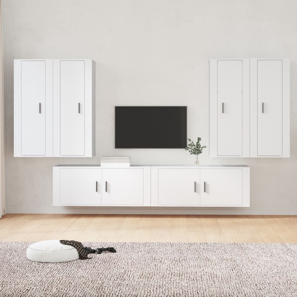 Vetonek Set de muebles para TV 6 piezas madera contrachapada blanco