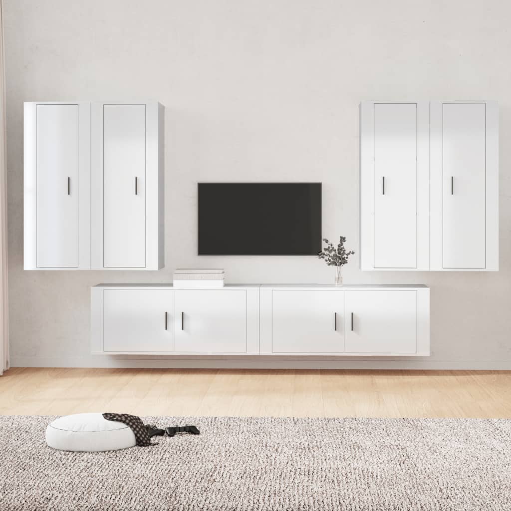 Vetonek Set de muebles de TV 6 pzas madera contrachapada blanco brillo