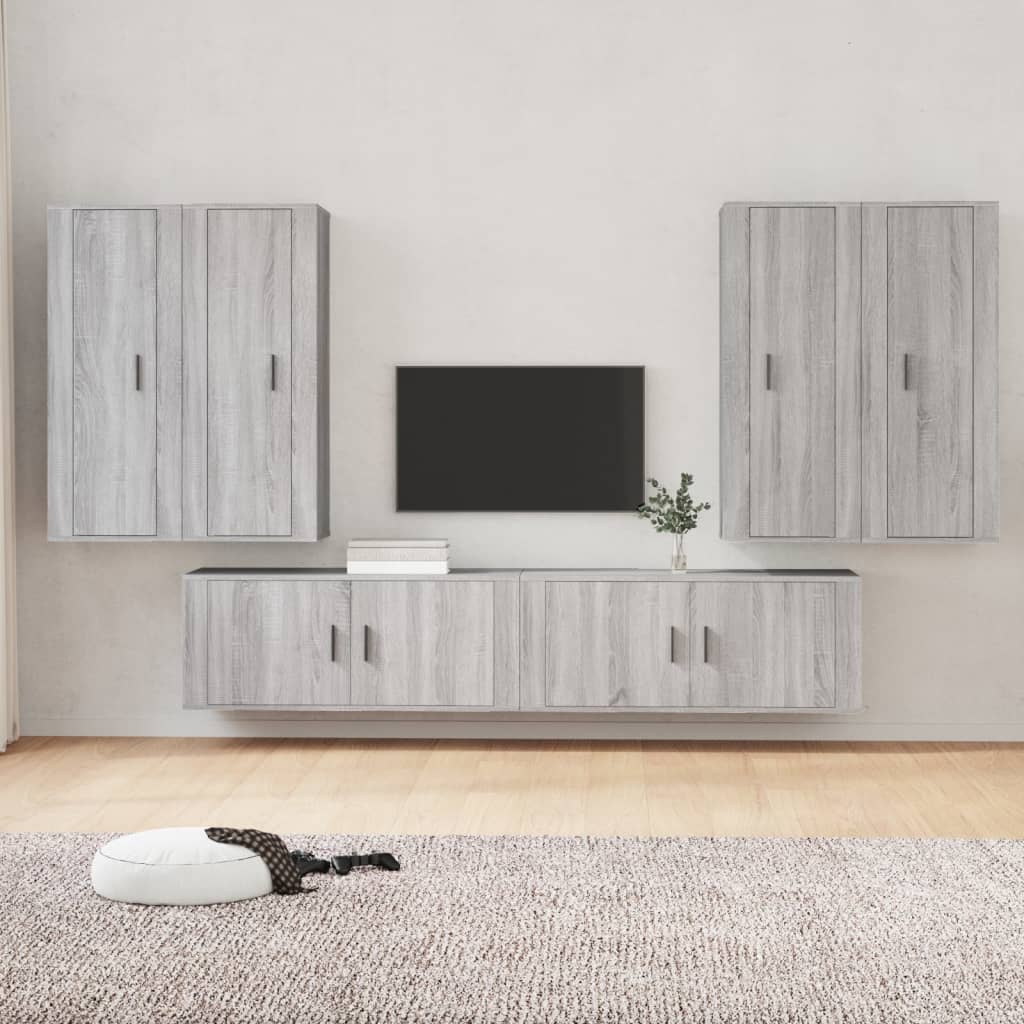 Vetonek Set de muebles para TV 6 pzas madera contrachapada gris Sonoma