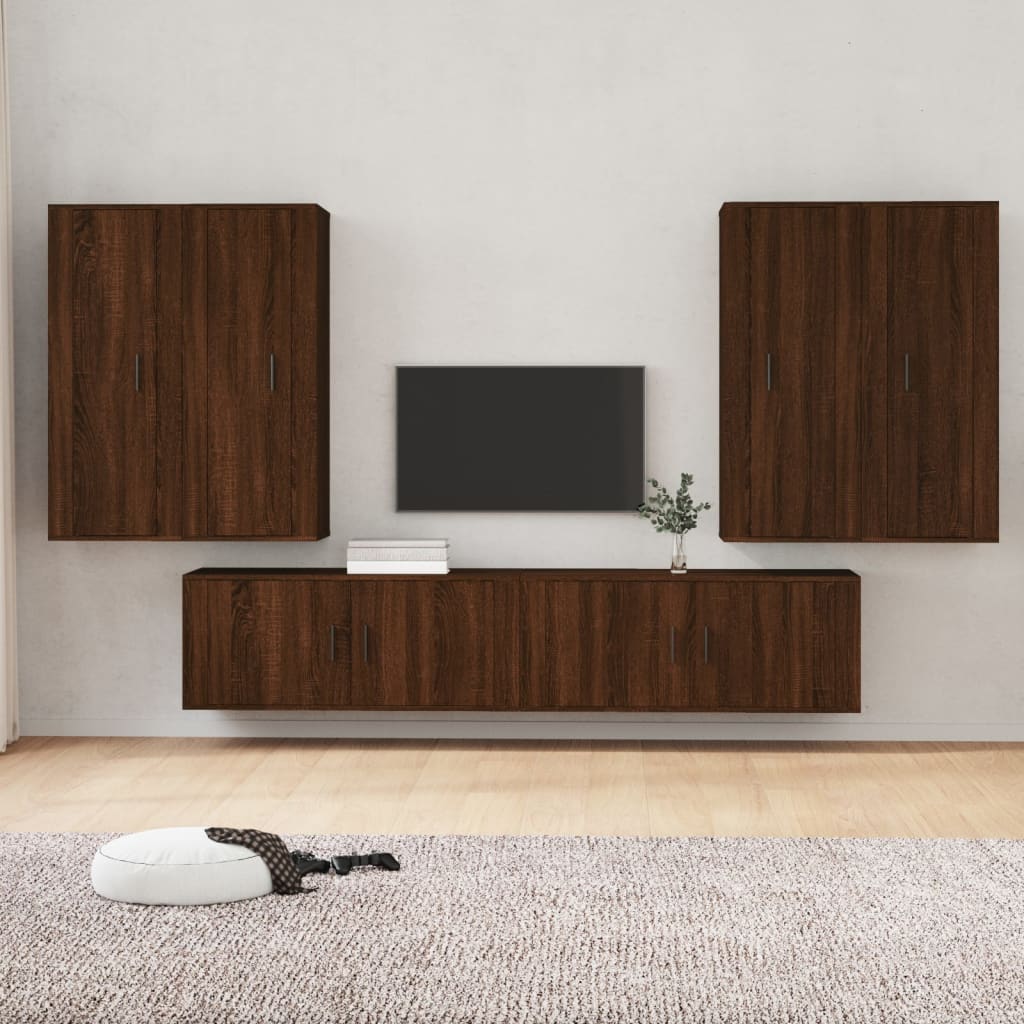 Vetonek Set de muebles para TV 6 pzas madera contrachapada roble marrón