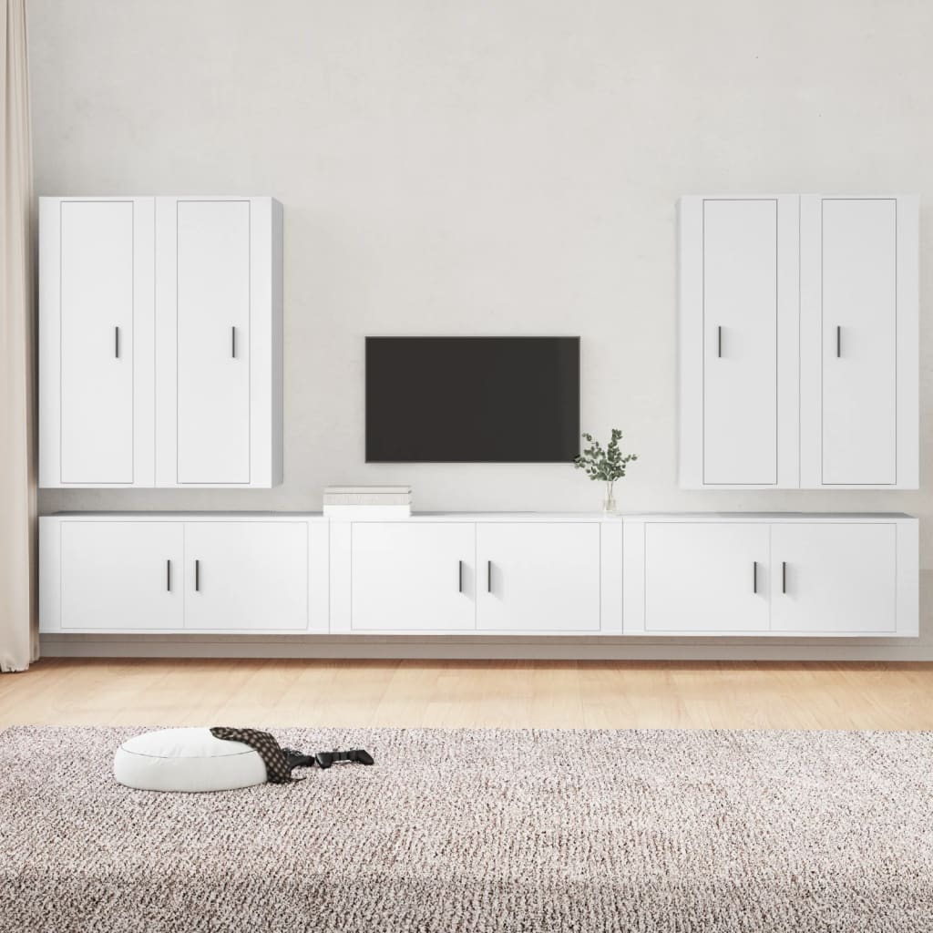 Vetonek Set de muebles para TV 7 piezas madera contrachapada blanco