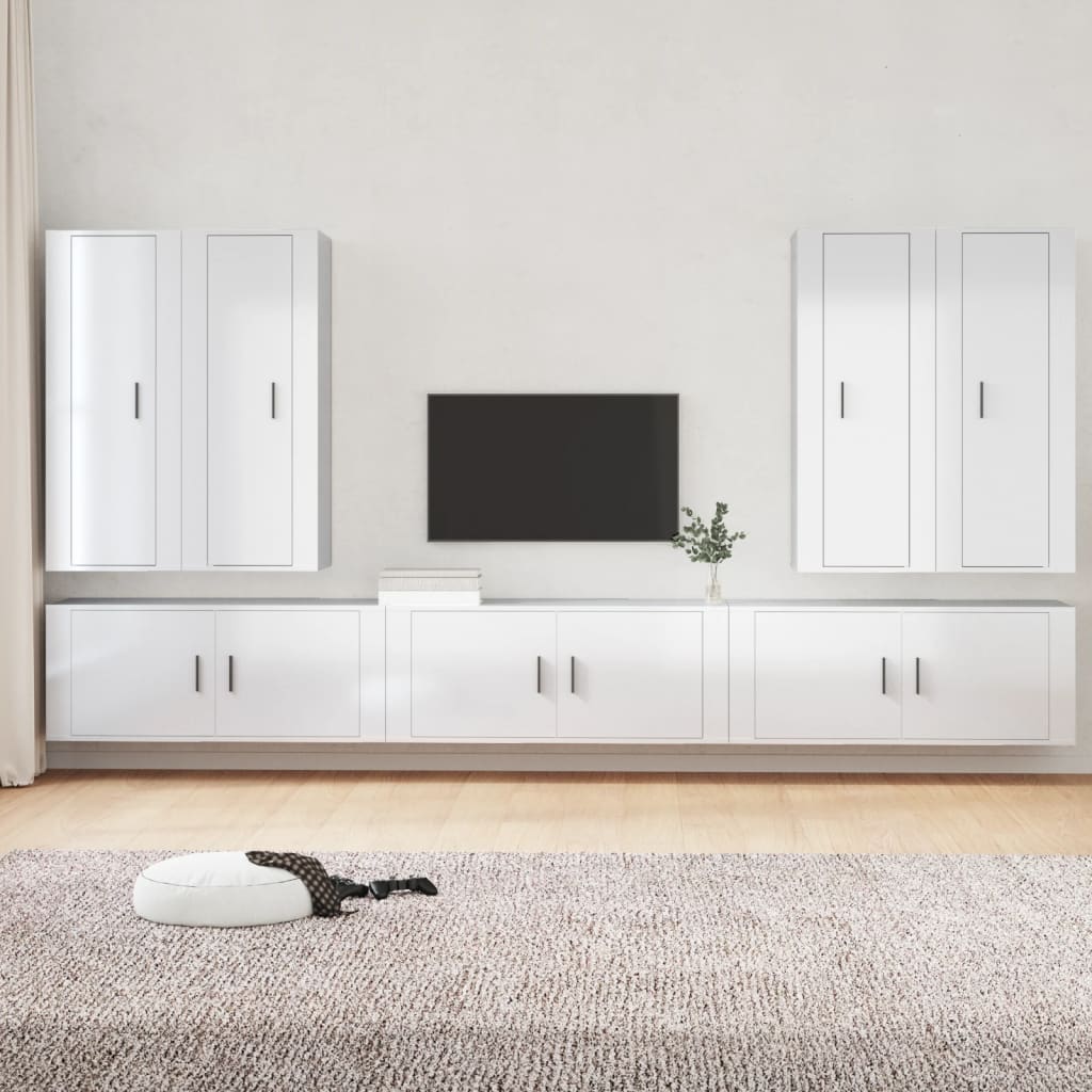 Vetonek Set de muebles de TV 7 pzas madera contrachapada blanco brillo