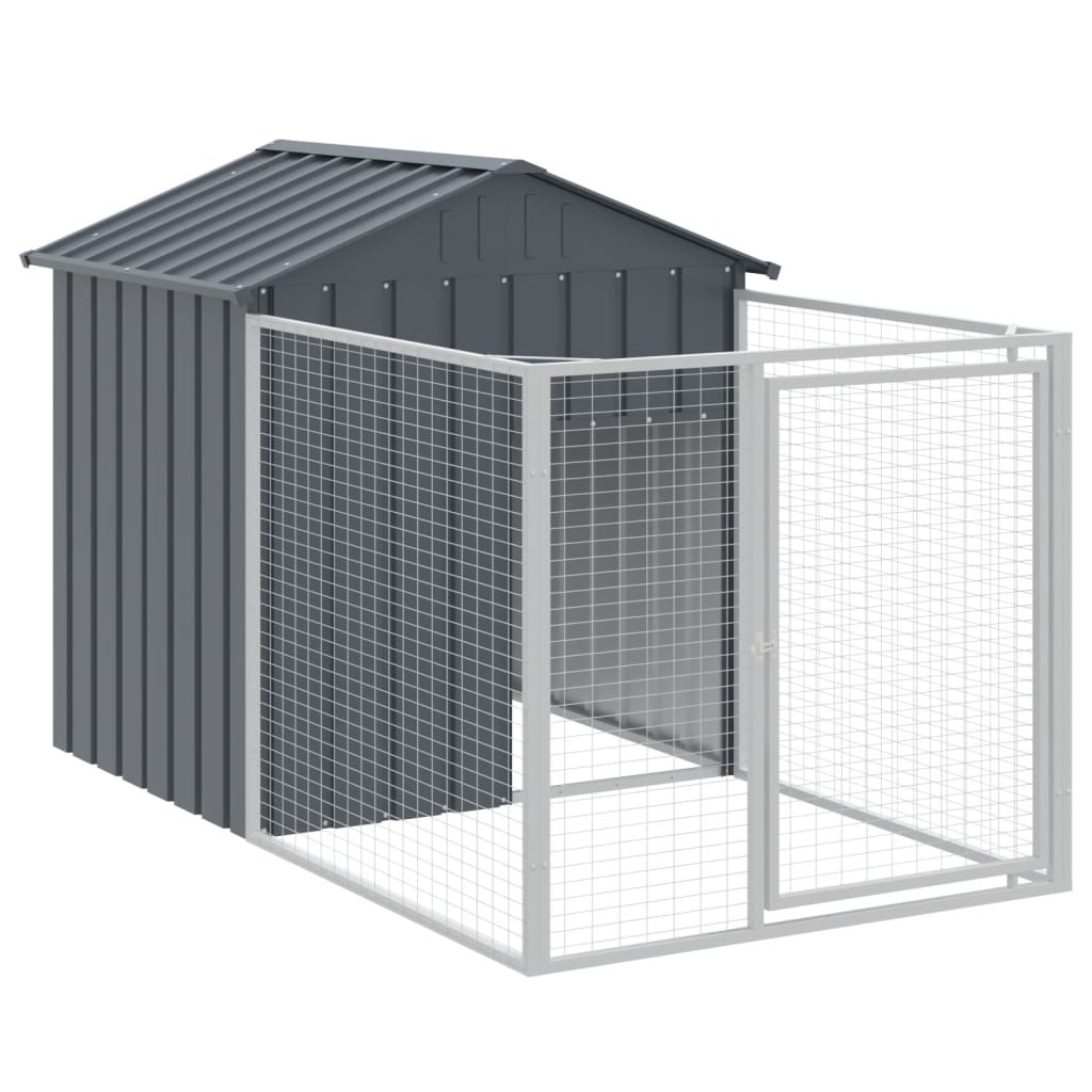 vidaXL Caseta perros con corral acero galvanizado gris 117x201x123 cm