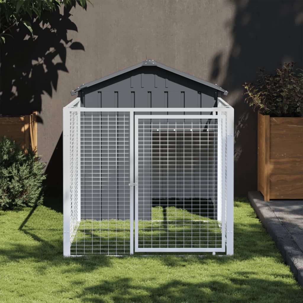 vidaXL Caseta perros con corral acero galvanizado gris 117x201x123 cm