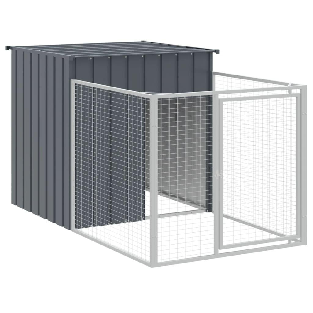 Caseta perros con corral acero galvanizado gris 110x201x110 cm