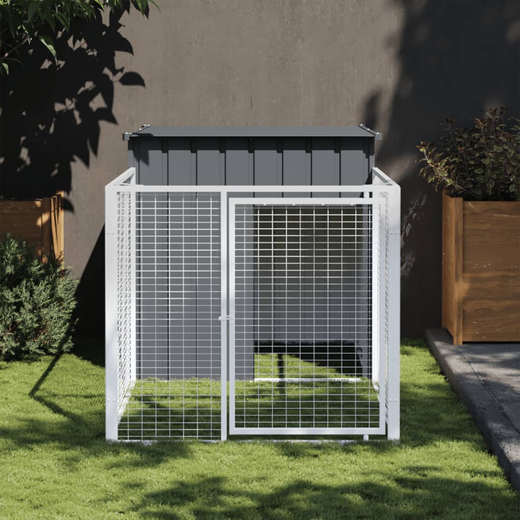 Caseta perros con corral acero galvanizado gris 110x201x110 cm