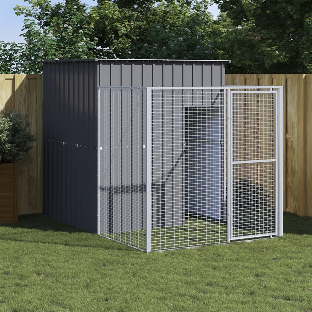 Caseta perros con corral acero galvanizado gris 165x251x181 cm