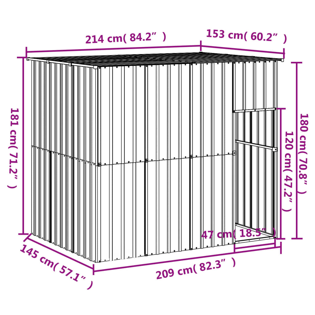 Dog booth with gray galvanized steel 214x153x181 cm