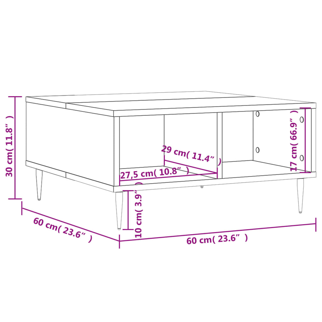 Sonoma 60x60x30 cm Gray Engineering Wood Center Table