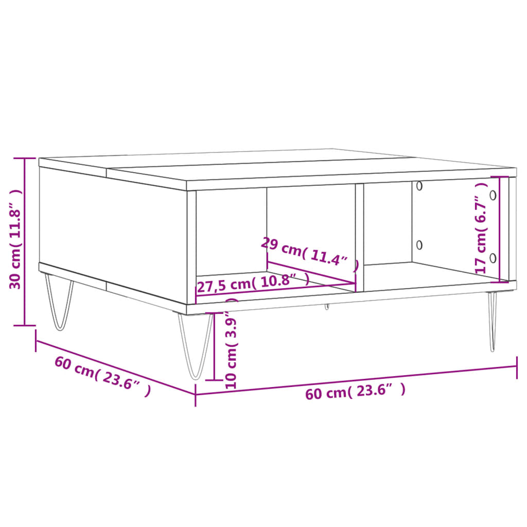 60x60x30 cm tavolo centrale in legno