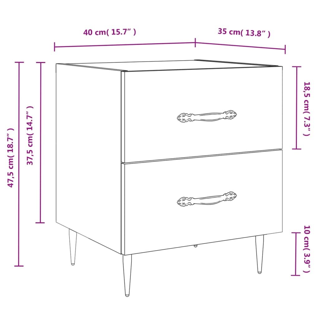 Night Myta 2 UDS de engenharia marrom de madeira Roble 40x35x47.5 cm