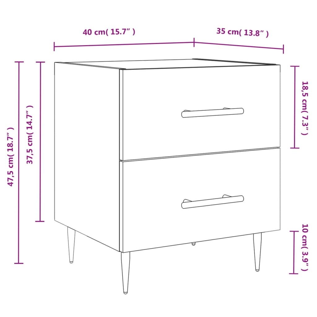 Mesita de noche madera de ingeniería blanco brillo 40x35x47,5cm