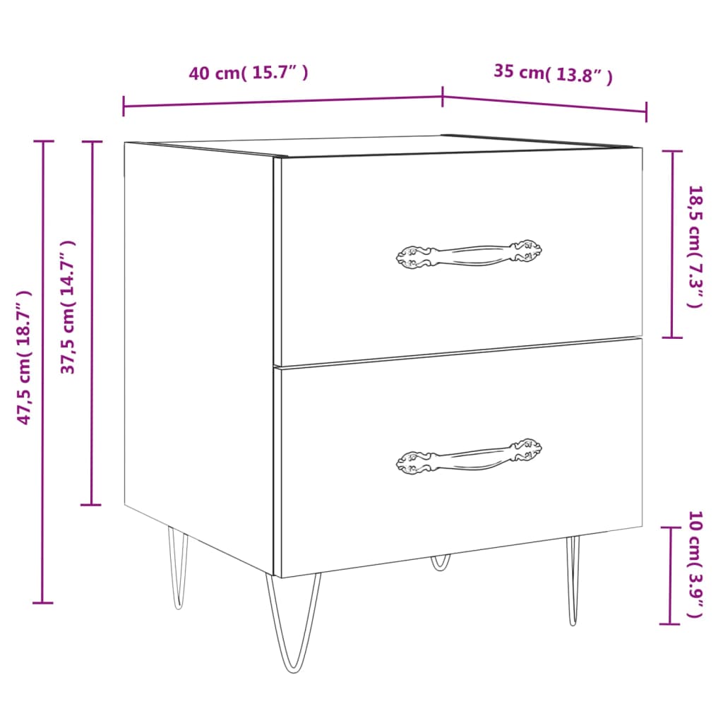 Night Myta 2 UDS de engenharia marrom de madeira Roble 40x35x47.5 cm