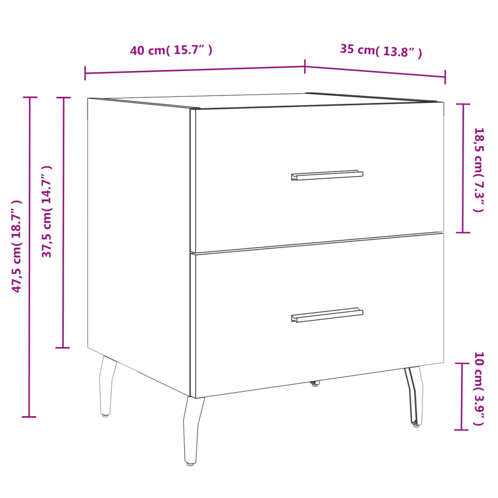 Mesita noche 2 uds madera sintetizada Nexus roble ahumado 40x35x47,5cm