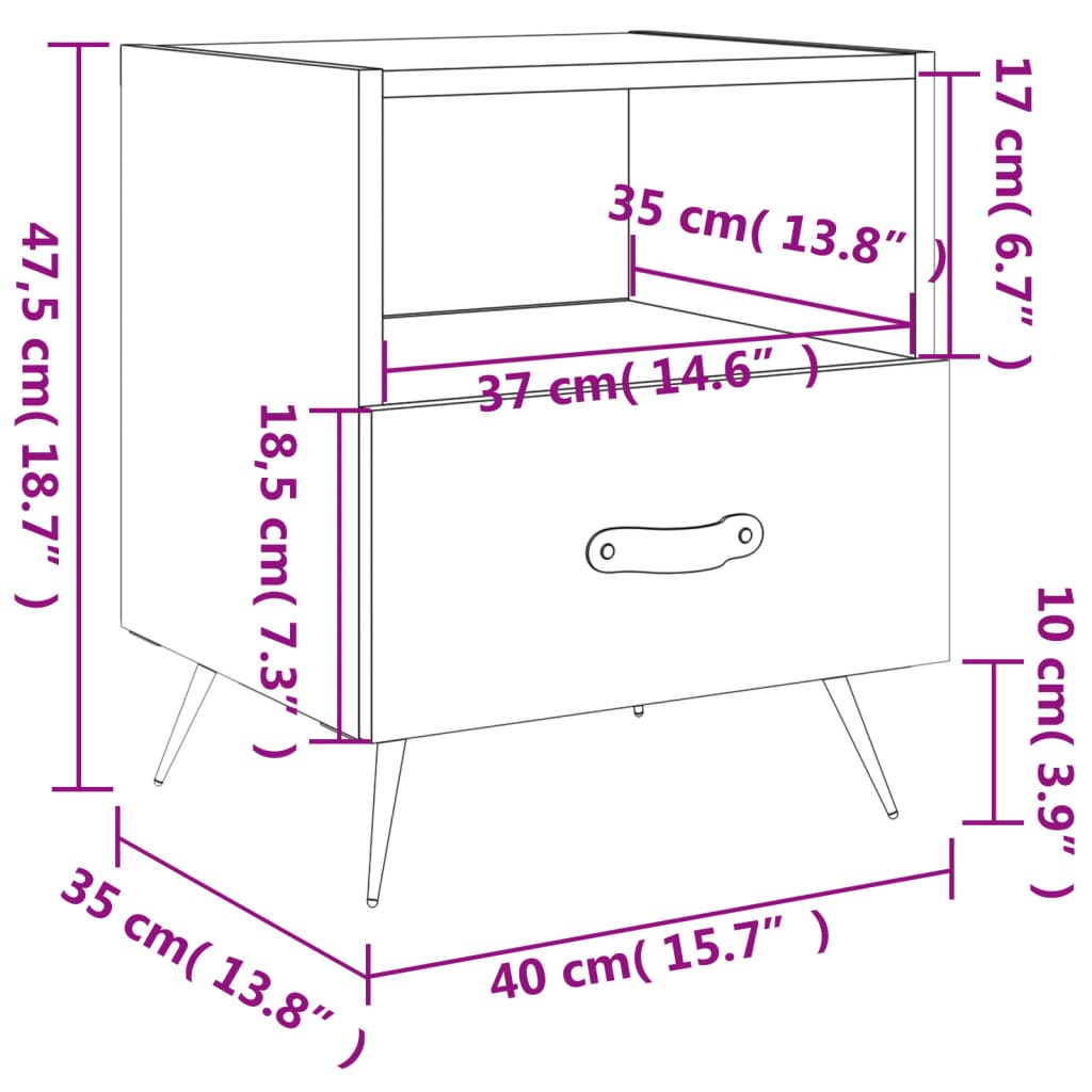 Nachttisch White Engineering Wood 40x35x47,5 cm