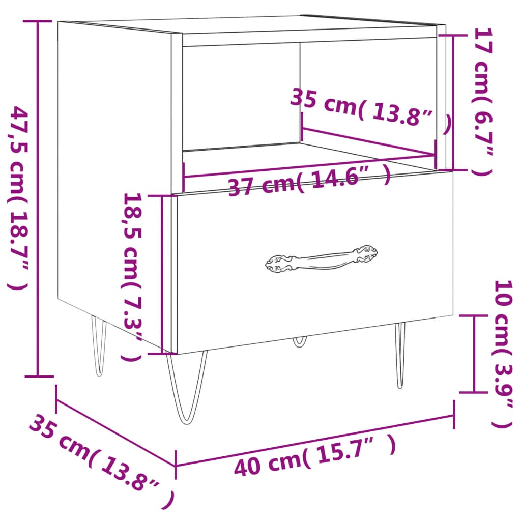 Nachttisch White Engineering Wood 40x35x47,5 cm