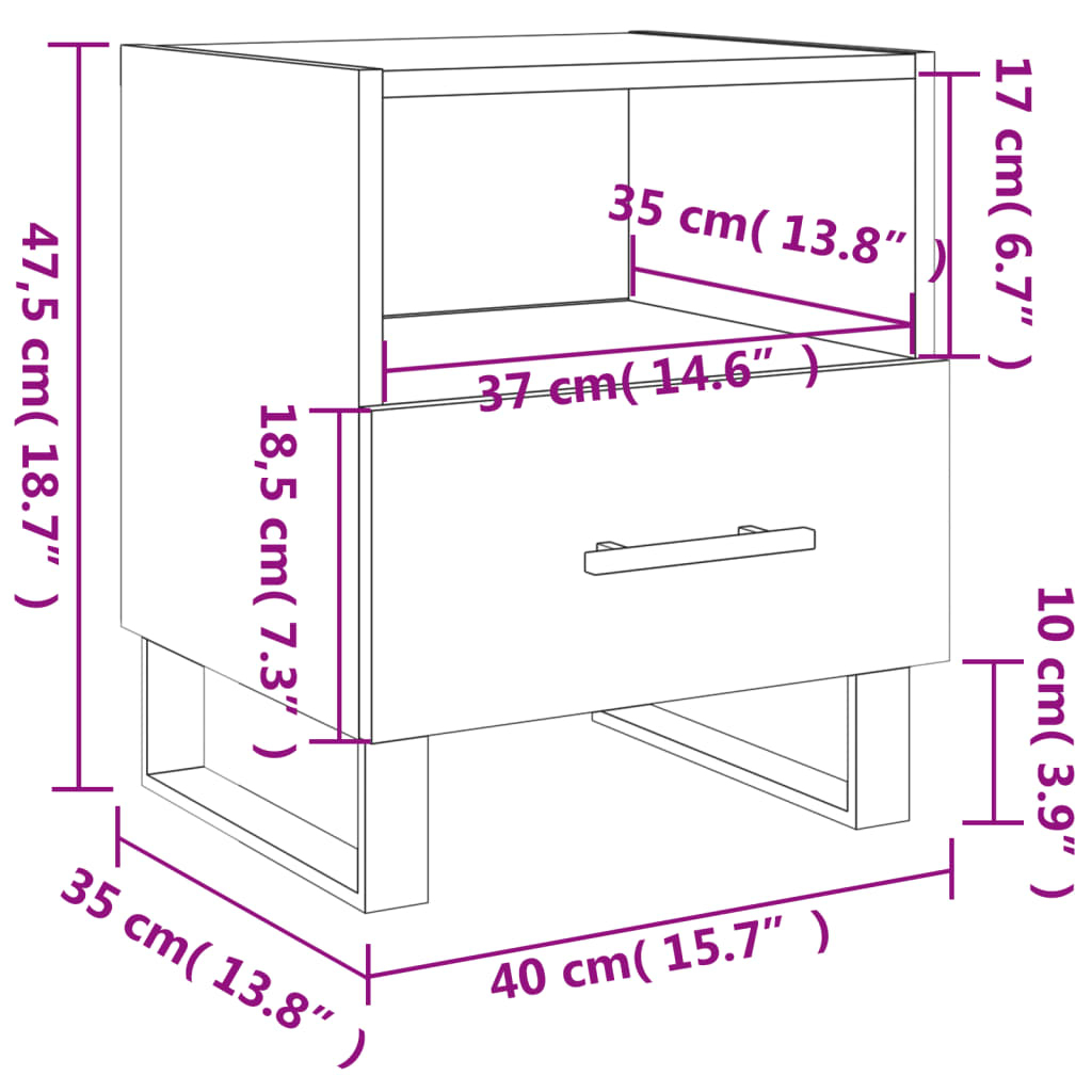 Mesita de noche madera de ingeniería blanco brillo 40x35x47,5cm