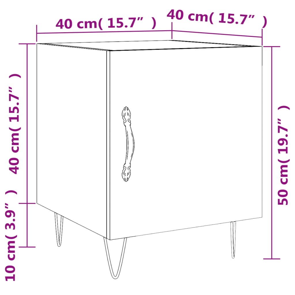 Mesita de noche madera de ingeniería negro 40x40x50 cm