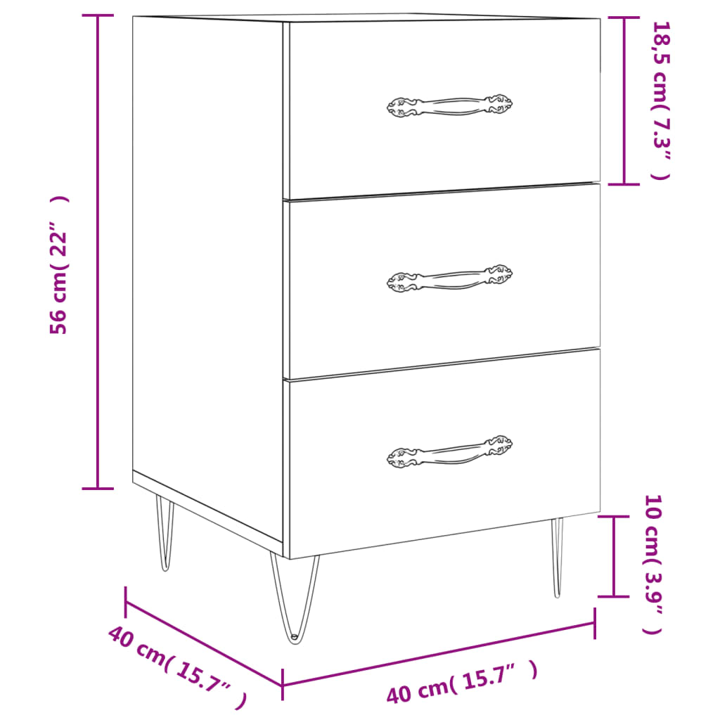 Mesita de noche madera de ingeniería gris hormigón 40x40x66 cm - Vetonek