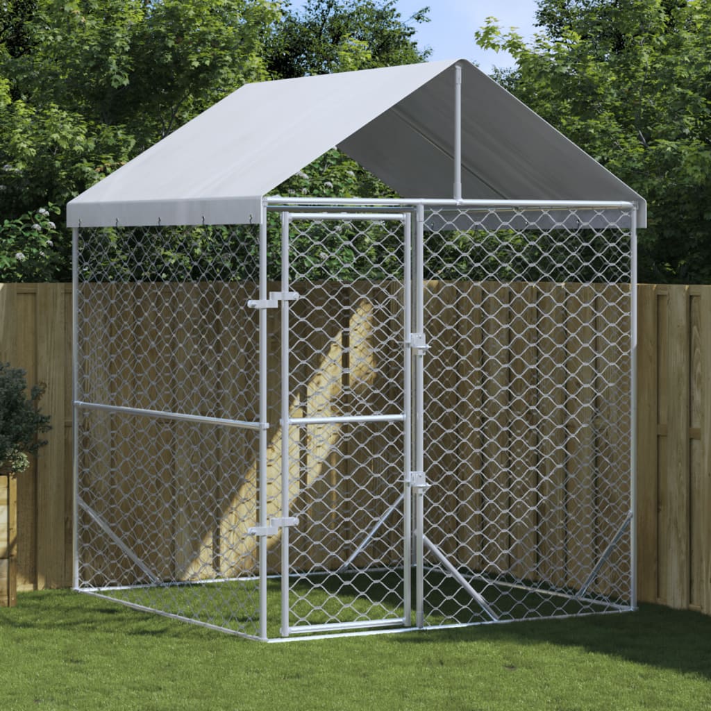 Vetonek Perrera de exterior con toldo acero galvanizado plata 2x2x2,5 m