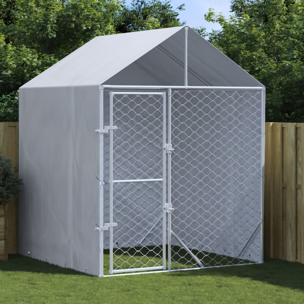 Vetonek Perrera de exterior con toldo acero galvanizado plata 2x2x2,5 m