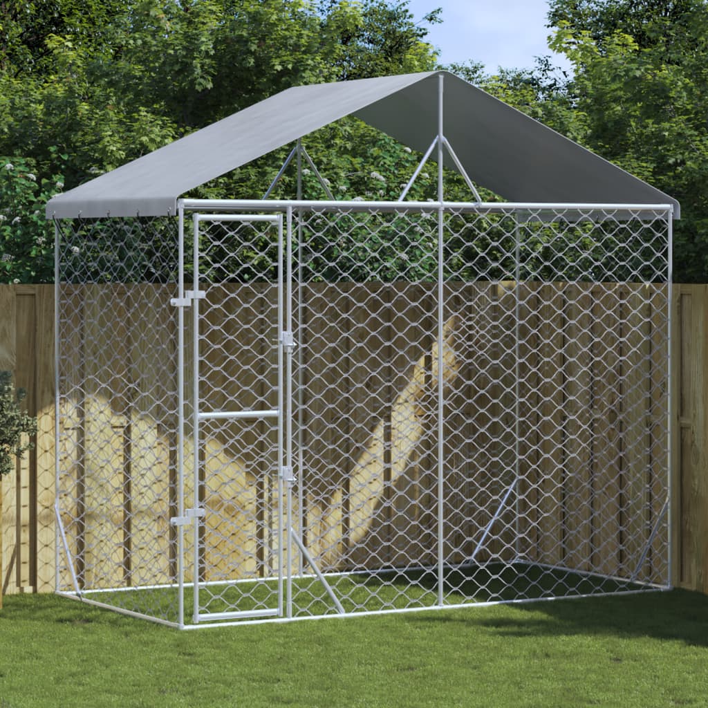 Vetonek Perrera exterior con toldo acero galvanizado plata 3x1,5x2,5 m