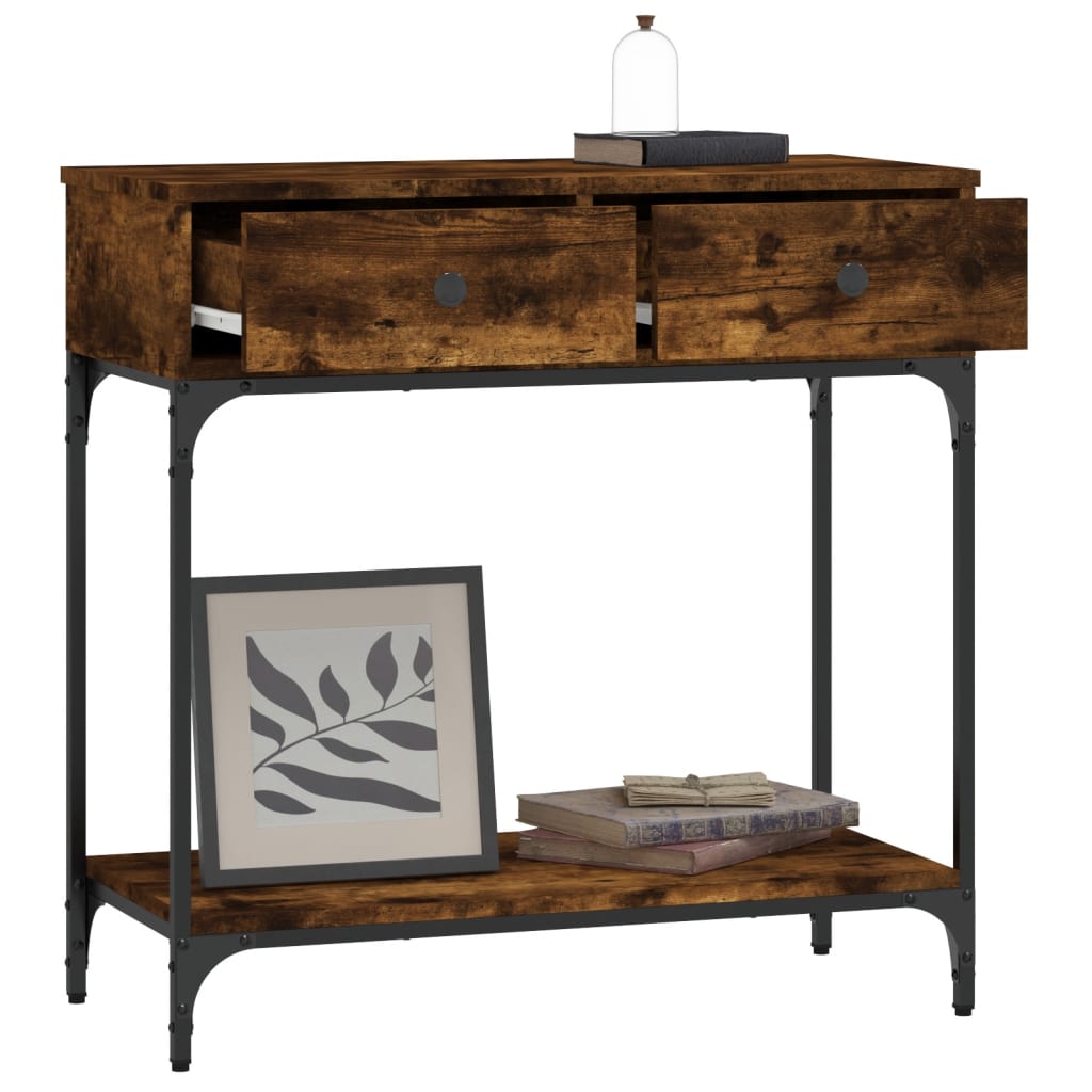 Smoked oak engine wood console 75x34,5x75 cm