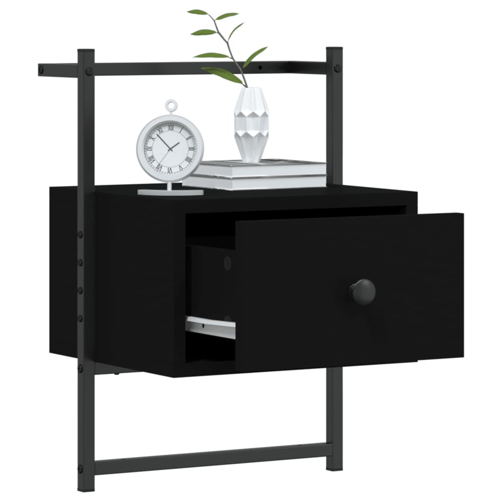 Table de nuit murale Black Engineering Wood 35x30x51 cm