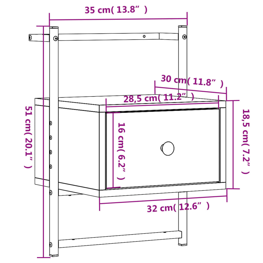 Mesitas de noche de pared 2 unidades marrón roble 35x30x51 cm