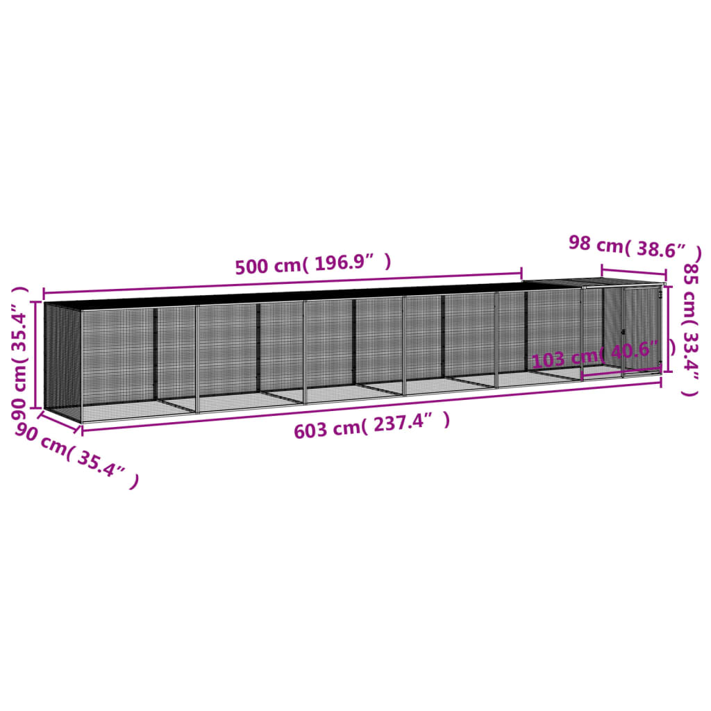 Gallinero con techo acero galvanizado antracita 603x98x90 cm vidaXL