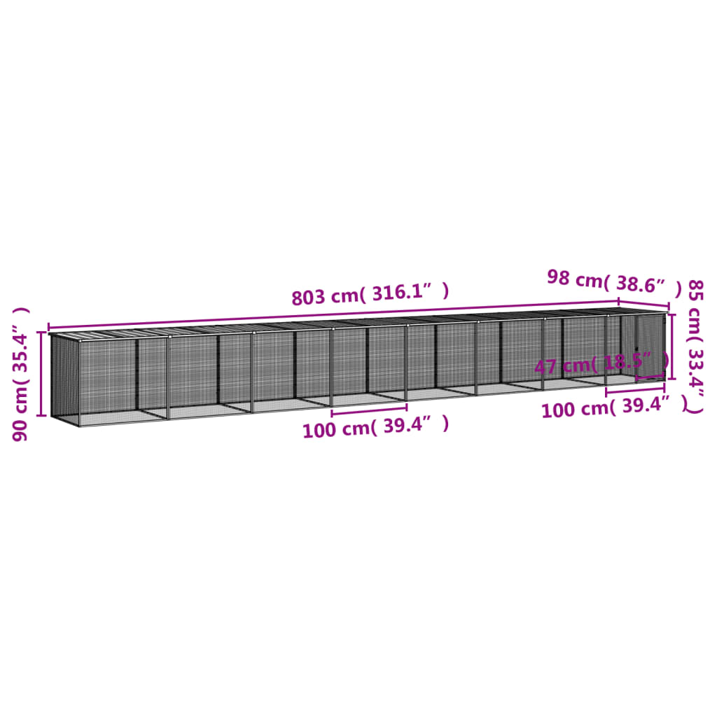 Gallinero con techo acero galvanizado gris claro 803x98x90 cm vidaXL