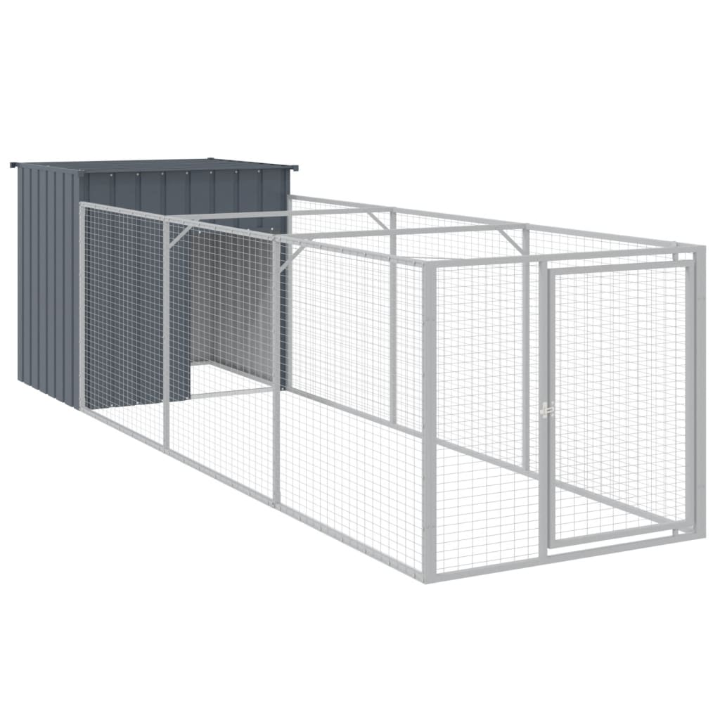 Caseta perros con corral acero galvanizado gris 110x405x110 cm