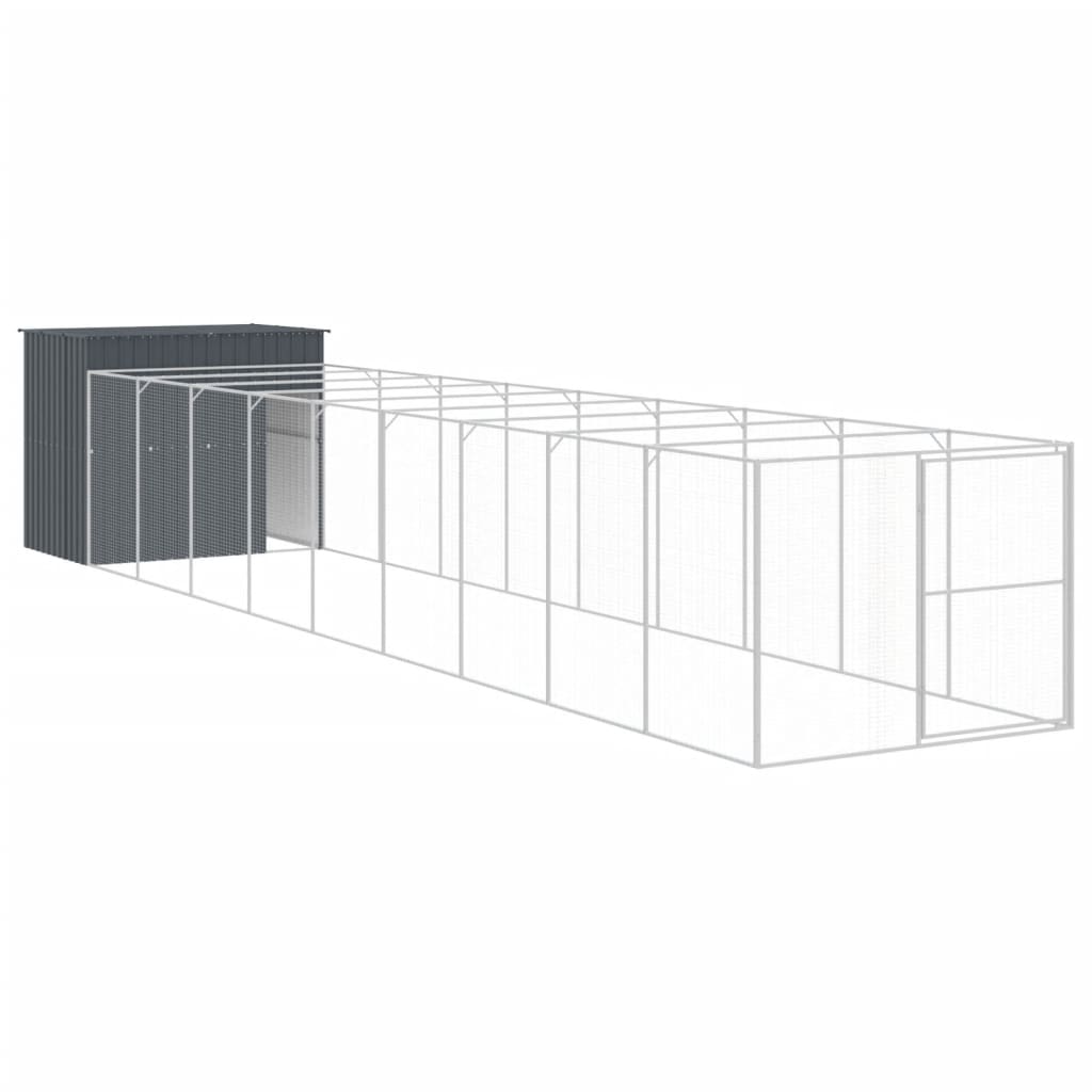 Caseta perros con corral acero galvanizado gris 214x1069x181 cm