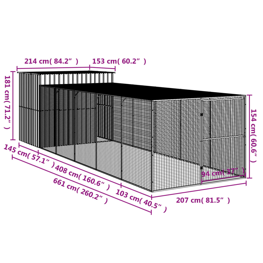 Cabina per cani con acciaio galvanizzato grigio 214x661x181 cm