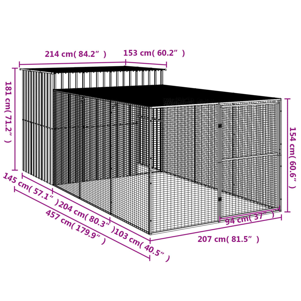 Caseta perros corral acero galvanizado gris claro 214x457x181cm vidaXL