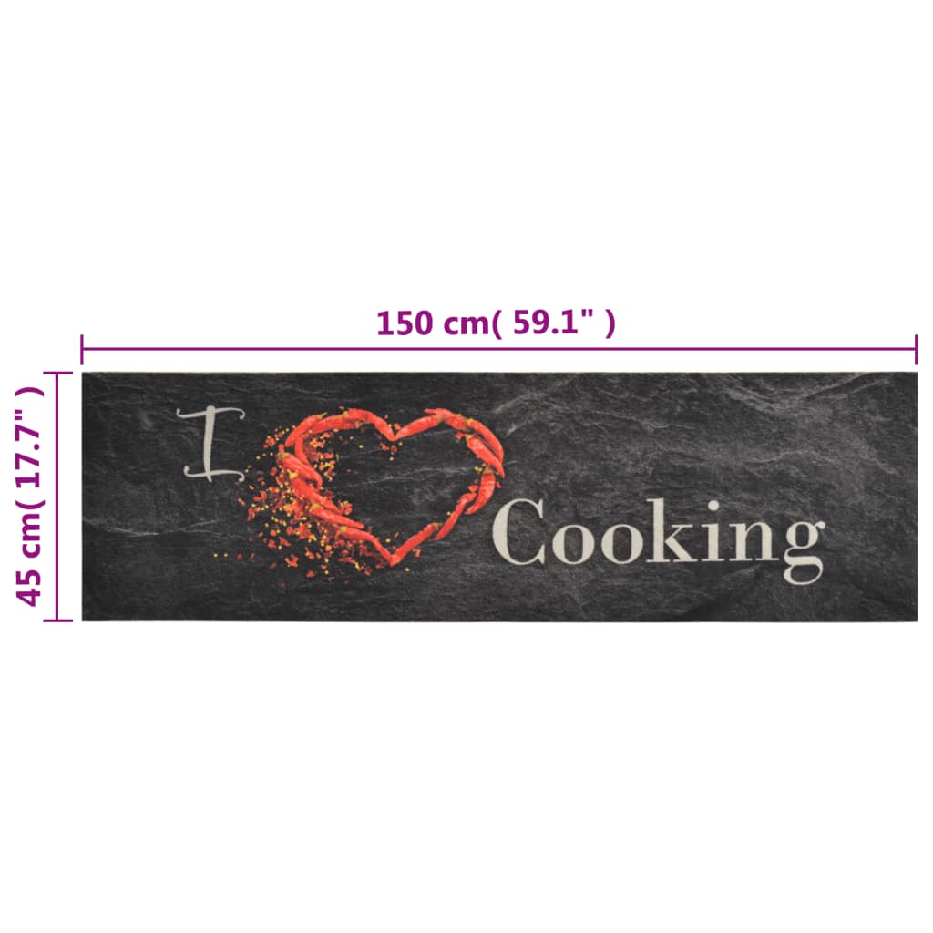 Alfombra de cocina lavable terciopelo Cooking negro 45x150 cm vidaXL