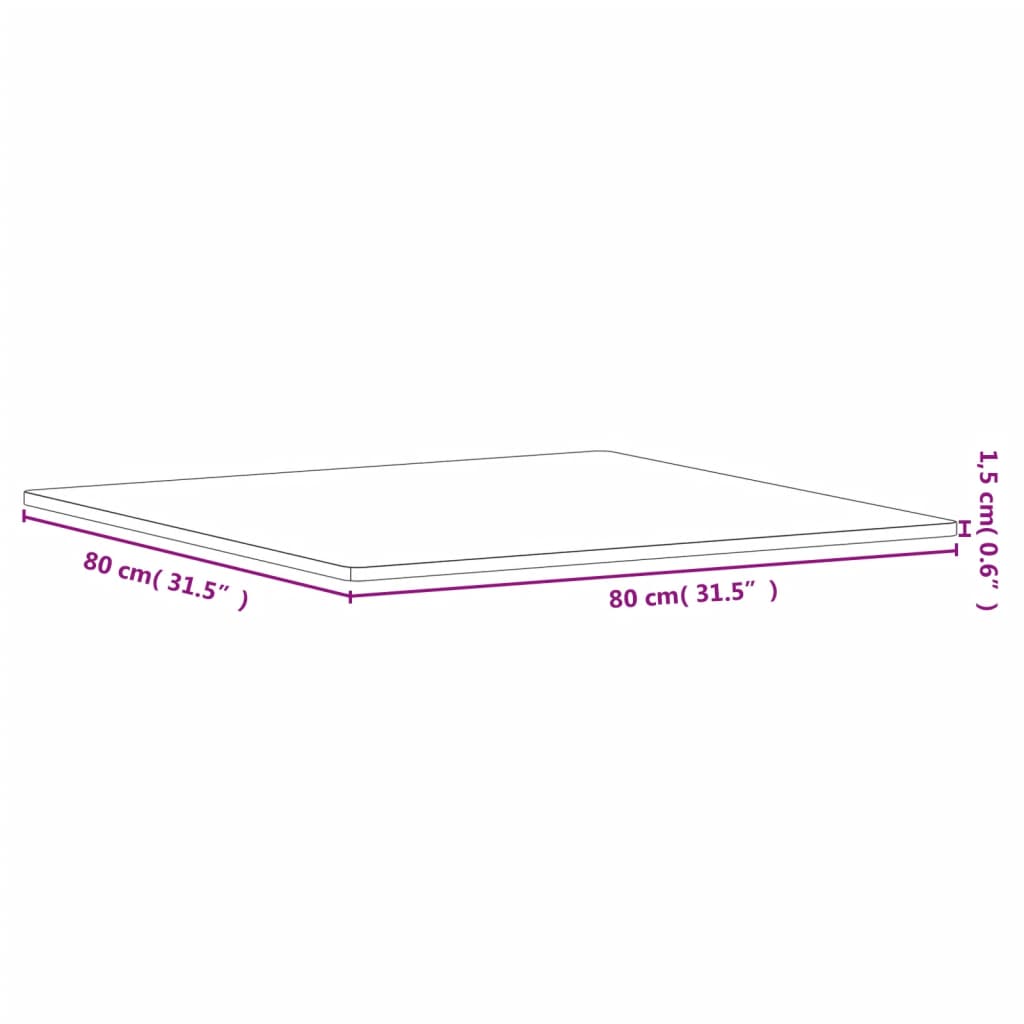 Tablero de mesa cuadrado de madera maciza de haya 80x80x1,5 cm