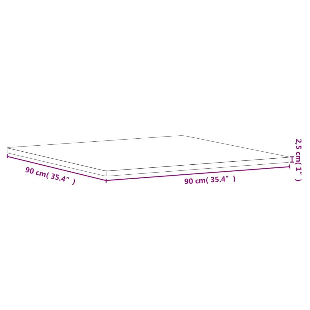 Tablero de mesa cuadrado de madera maciza de haya 90x90x2,5 cm