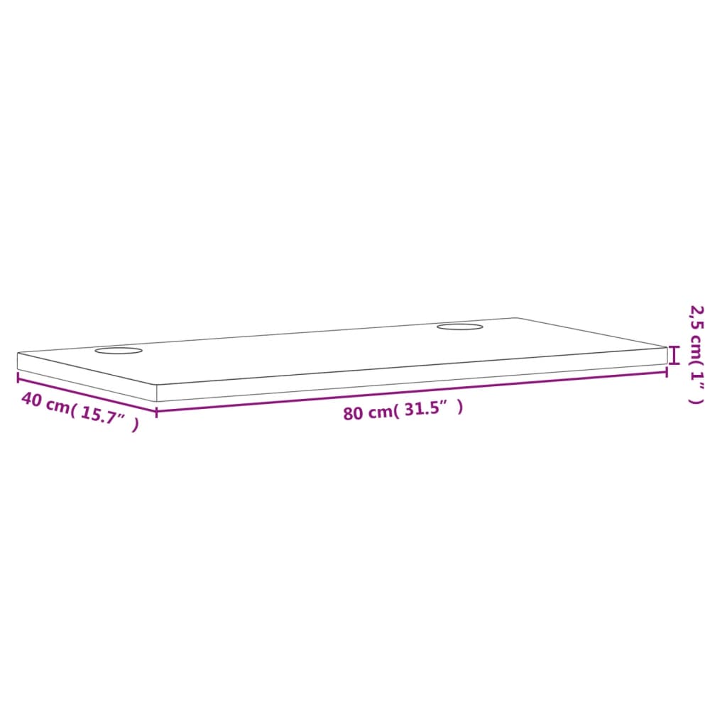 Haya 80x40x2.5 cm Bureau de bureau en bois massif