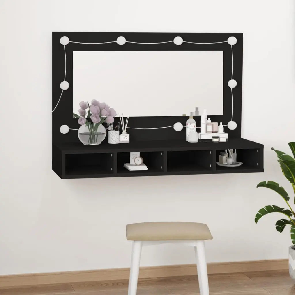 Vetonek Mueble con espejo y LED negro 90x31,5x62 cm