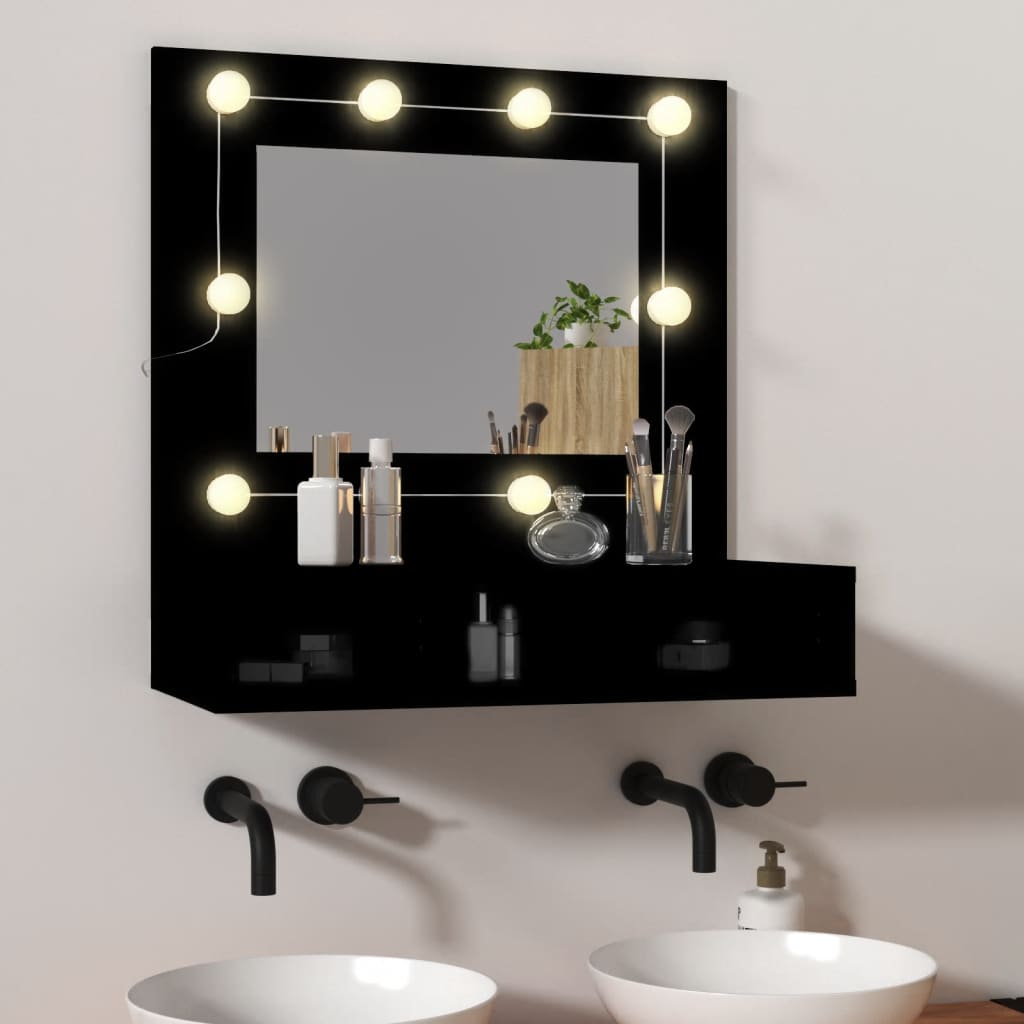 Vetonek Mueble con espejo y LED negro 60x31,5x62 cm