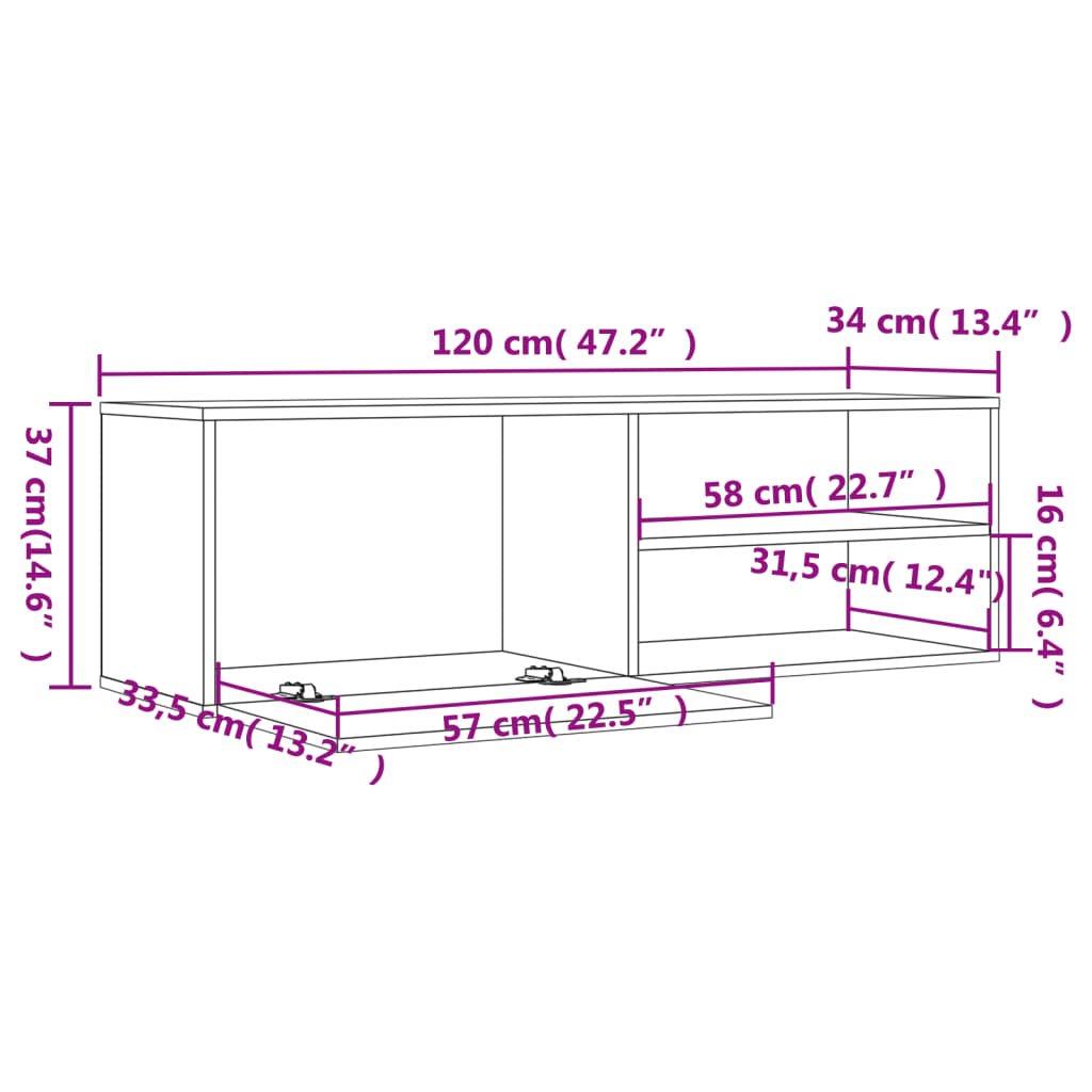 Telebistako altzariak Ingeniaritza Egurra Ahumado haritza 120x34x37 cm