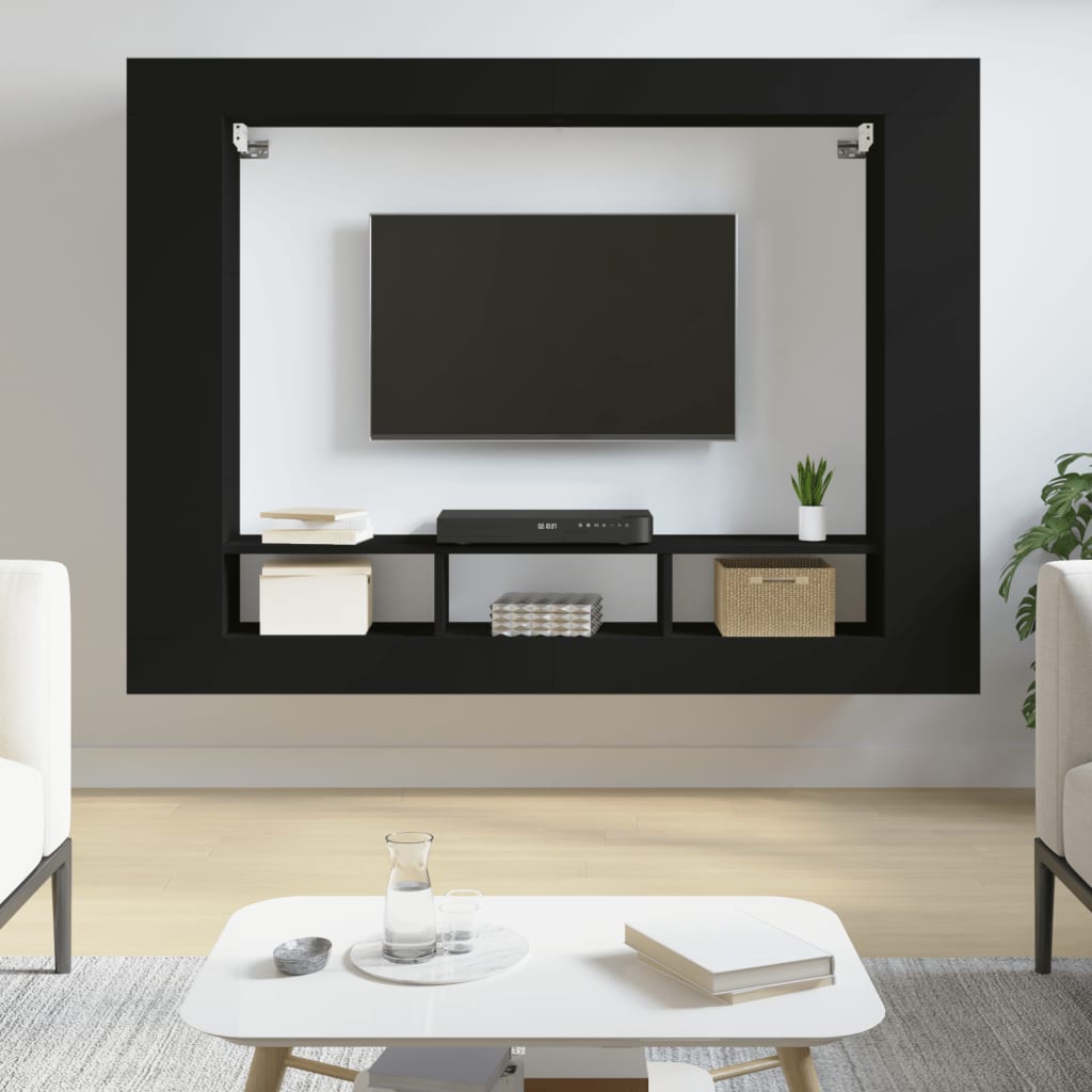 Vetonek Mueble para TV madera de ingeniería negro 152x22x113 cm